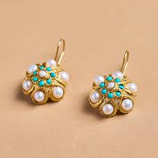 Vintage Pearl & Turquoise Cluster Earrings