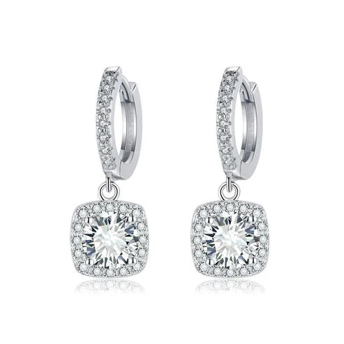 Square Halo Moissanite Drop Earrings