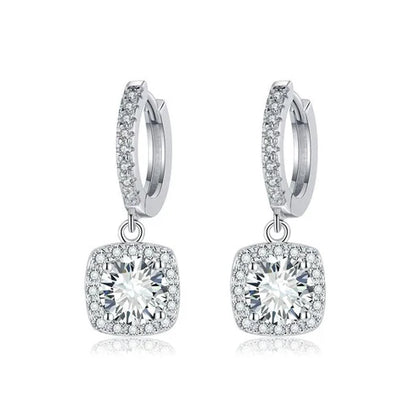 Square Halo Moissanite Drop Earrings