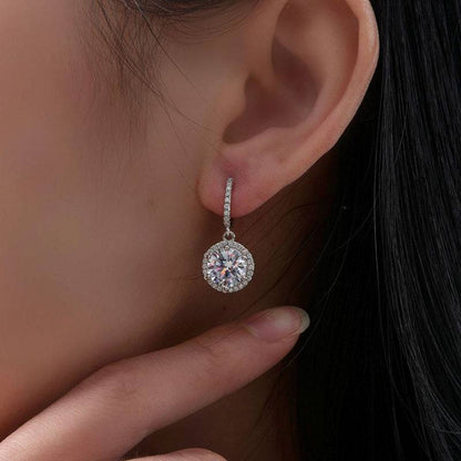 Classic Halo Round Cut Drop Earrings
