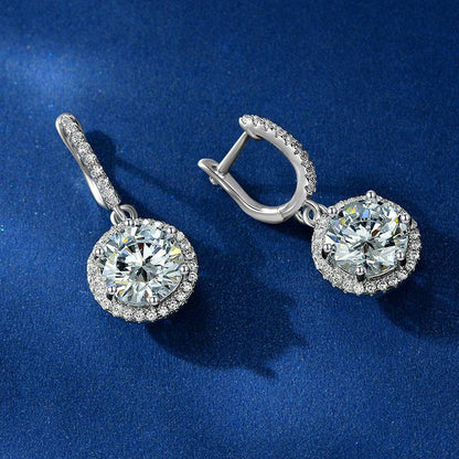 Classic Halo Round Cut Drop Earrings