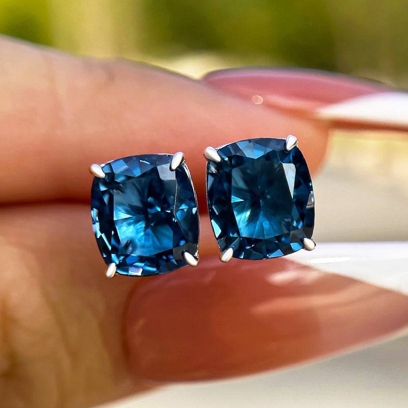 Cushion Cut Blue Sapphire Earrings