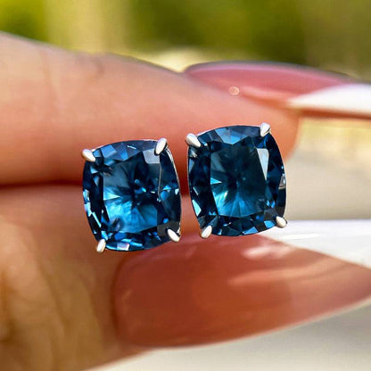 Cushion Cut Blue Sapphire Earrings