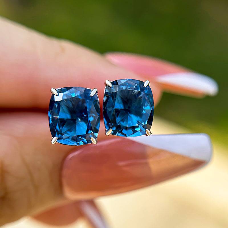 Cushion Cut Blue Sapphire Earrings