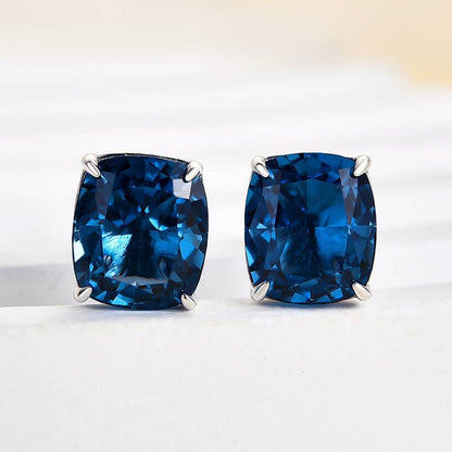 Cushion Cut Blue Sapphire Earrings