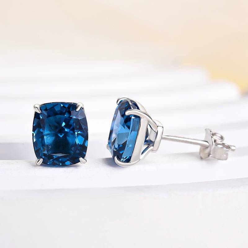 Cushion Cut Blue Sapphire Earrings
