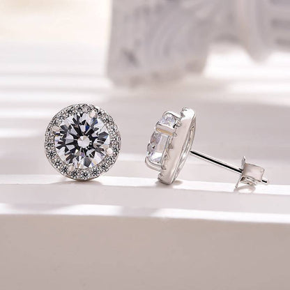 Sterling Silver Classic Halo Round Cut Earring