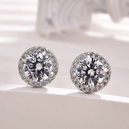 Sterling Silver Classic Halo Round Cut Earring