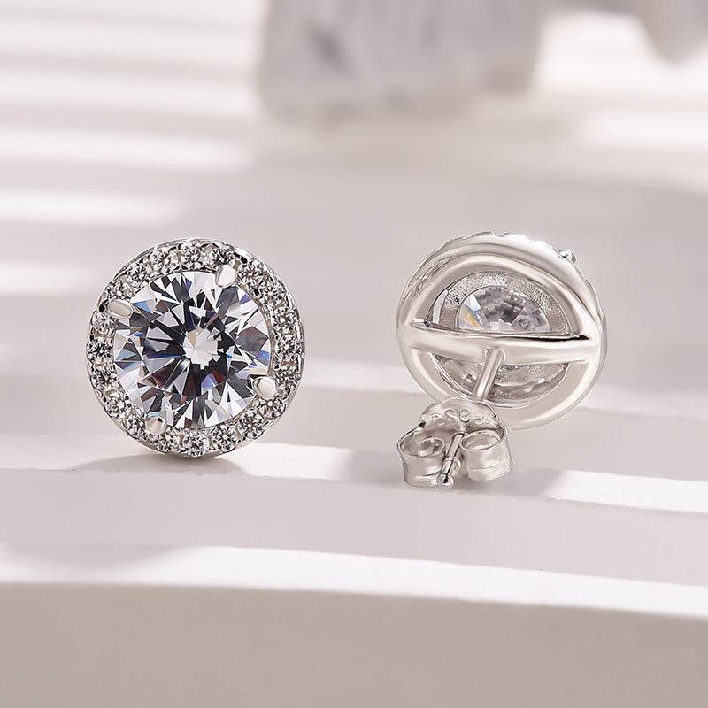 Sterling Silver Classic Halo Round Cut Earring