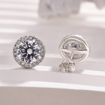 Sterling Silver Classic Halo Round Cut Earring