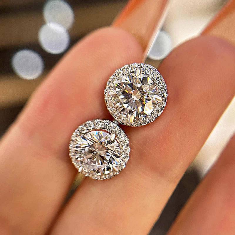 Sterling Silver Classic Halo Round Cut Earring