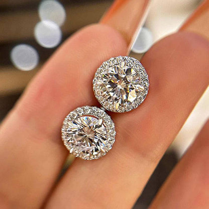Sterling Silver Classic Halo Round Cut Earring