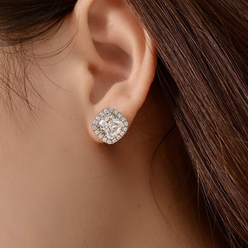Halo Cushion Cut Stunning Earrings