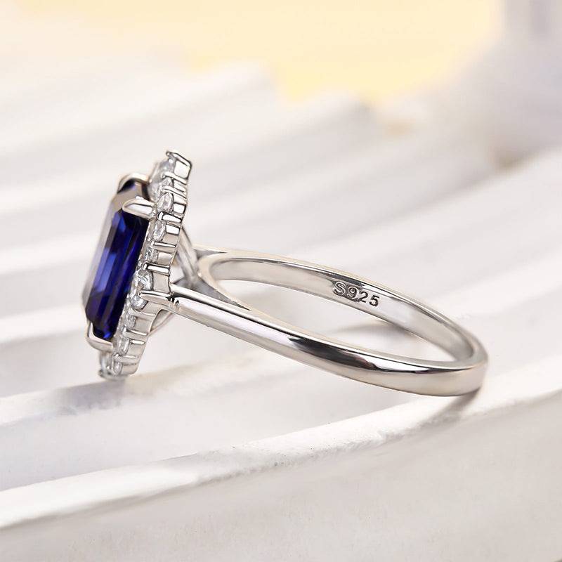 Emerald Cut Colorful Stone Halo Ring