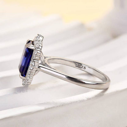 Emerald Cut Colorful Stone Halo Ring