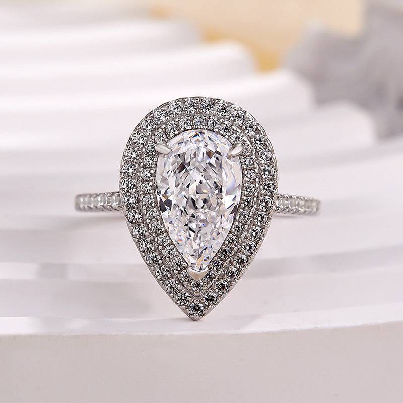 Double Halo Pear Cut Engagement Ring