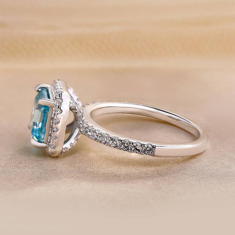Halo Asscher Cut Aquamarine Engagement Ring