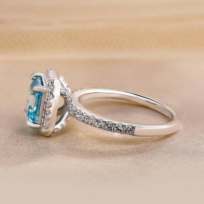 Halo Asscher Cut Aquamarine Engagement Ring