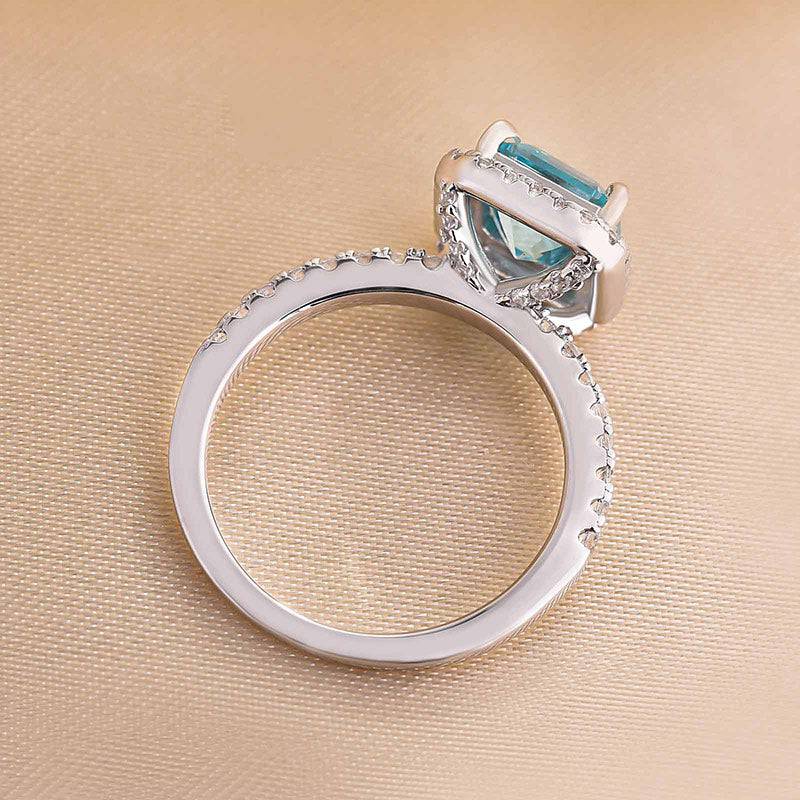 Halo Asscher Cut Aquamarine Engagement Ring