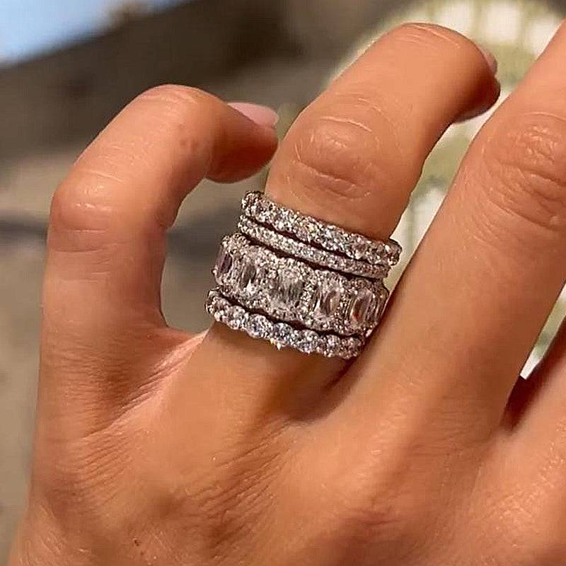 Cushion Cut 4PC Wedding Ring Set