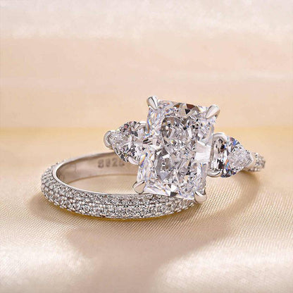 Radiant Cut & Heart Cut Three Stone Wedding Set