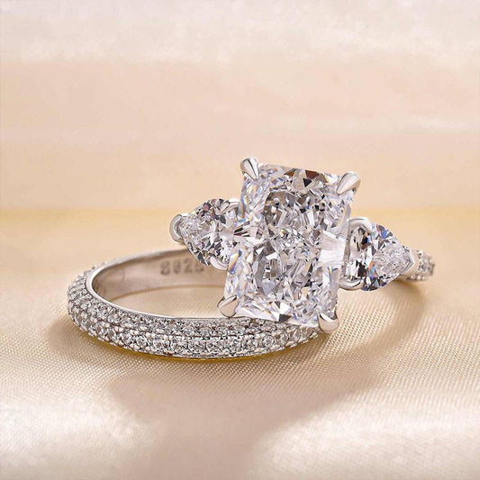 Radiant Cut & Heart Cut Three Stone Wedding Set