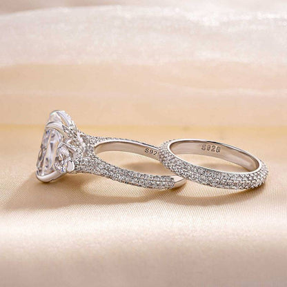 Radiant Cut & Heart Cut Three Stone Wedding Set