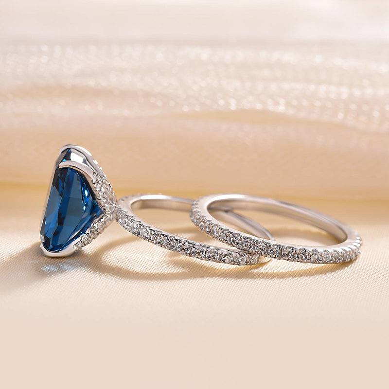 Cushion Cut Montana Blue Sapphire Ring Set