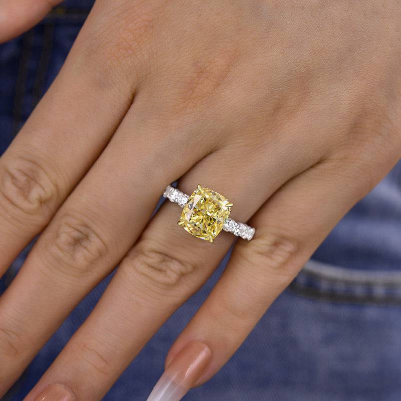 Two-tone Cushion Cut Yellow Sapphire Engagement Ring