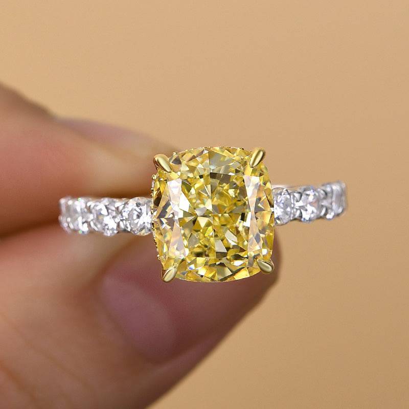 Two-tone Cushion Cut Yellow Sapphire Engagement Ring
