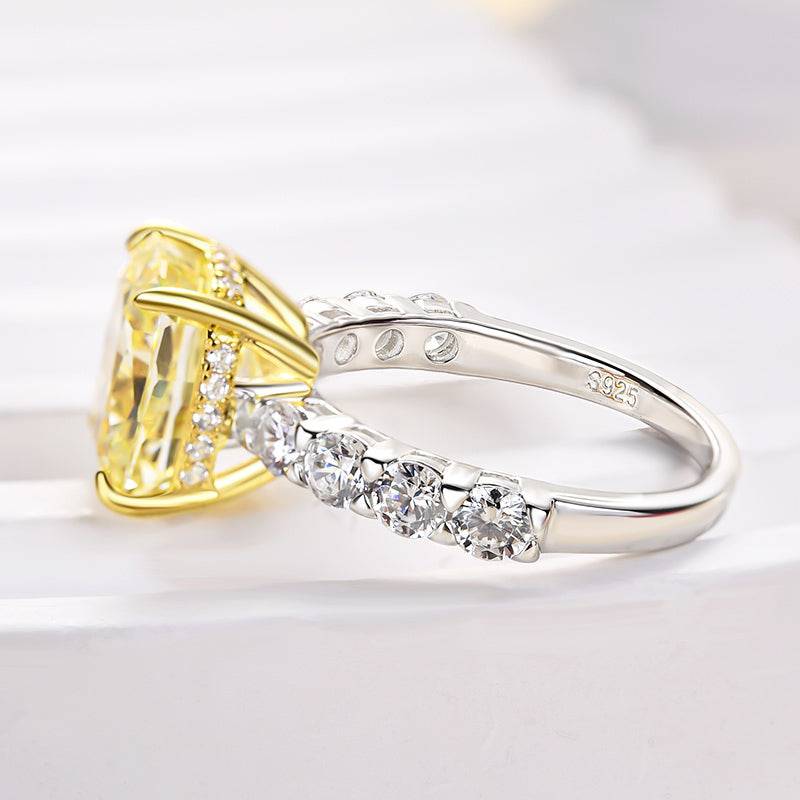 Two-tone Cushion Cut Yellow Sapphire Engagement Ring
