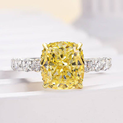 Two-tone Cushion Cut Yellow Sapphire Engagement Ring