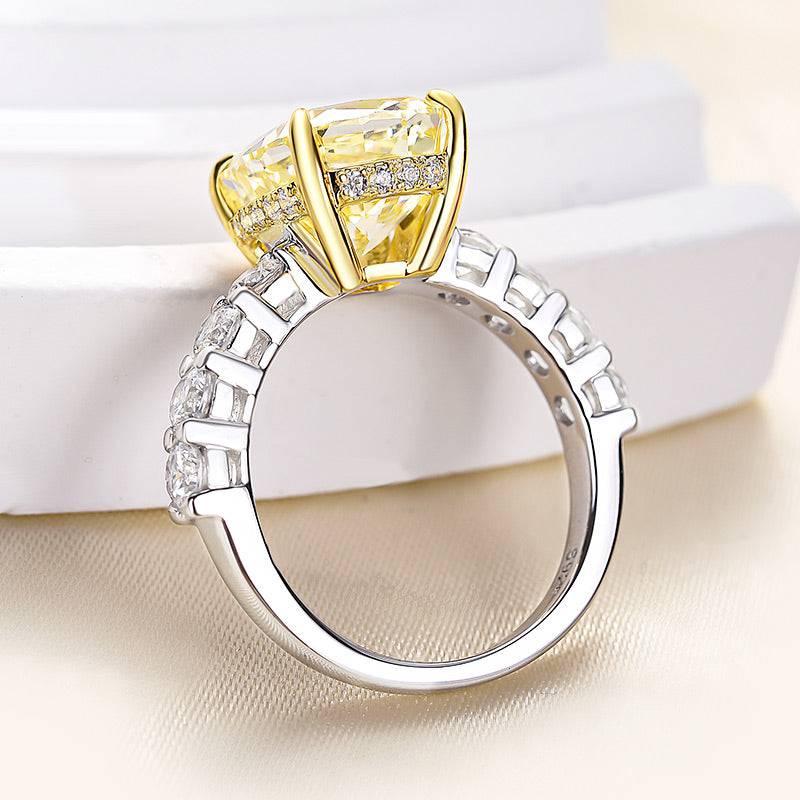 Two-tone Cushion Cut Yellow Sapphire Engagement Ring