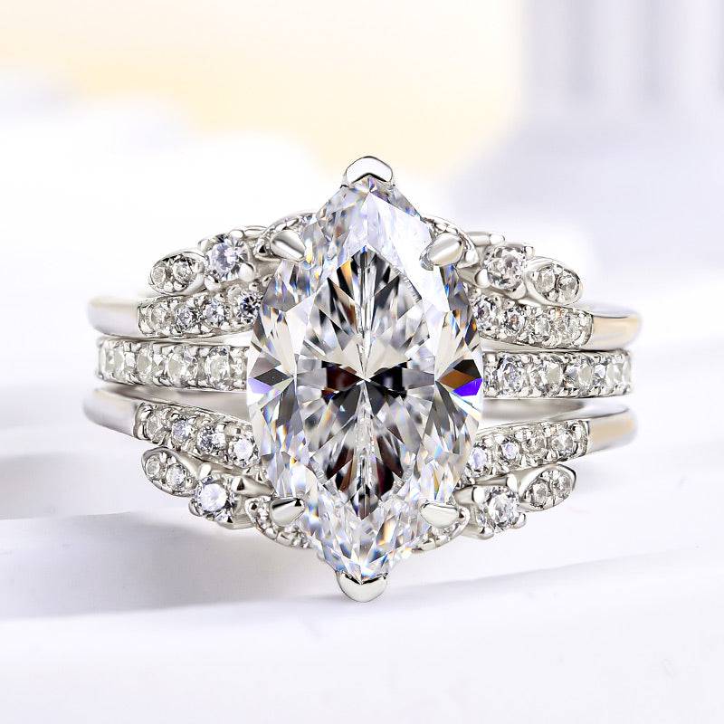 Marquise Cut Insert Wedding Ring Set