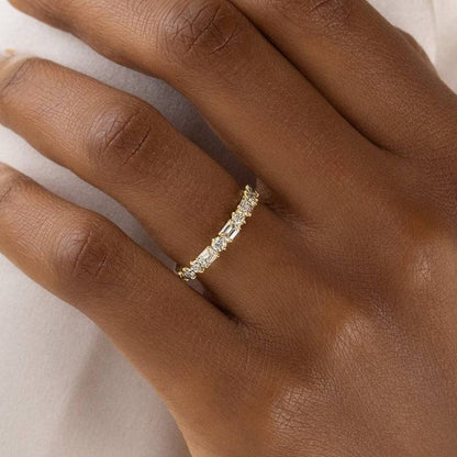 Yellow Gold Emerald & Round Cut Wedding Ring