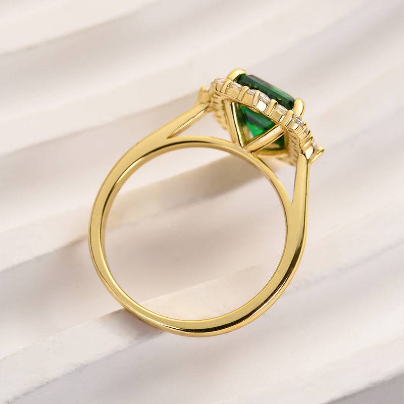 Emerald Cut Colorful Stone Halo Ring