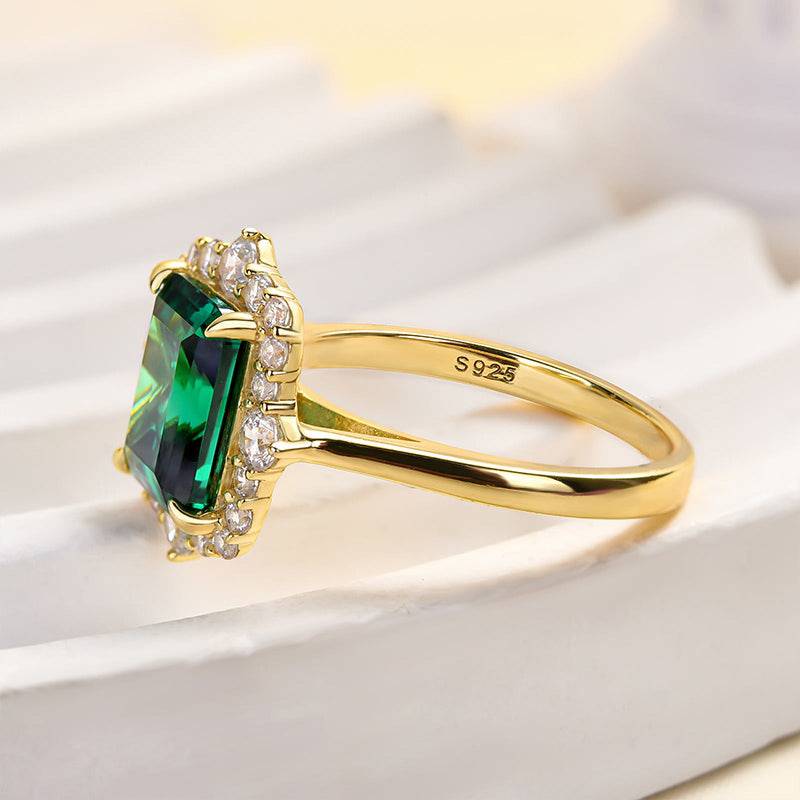 Emerald Cut Colorful Stone Halo Ring