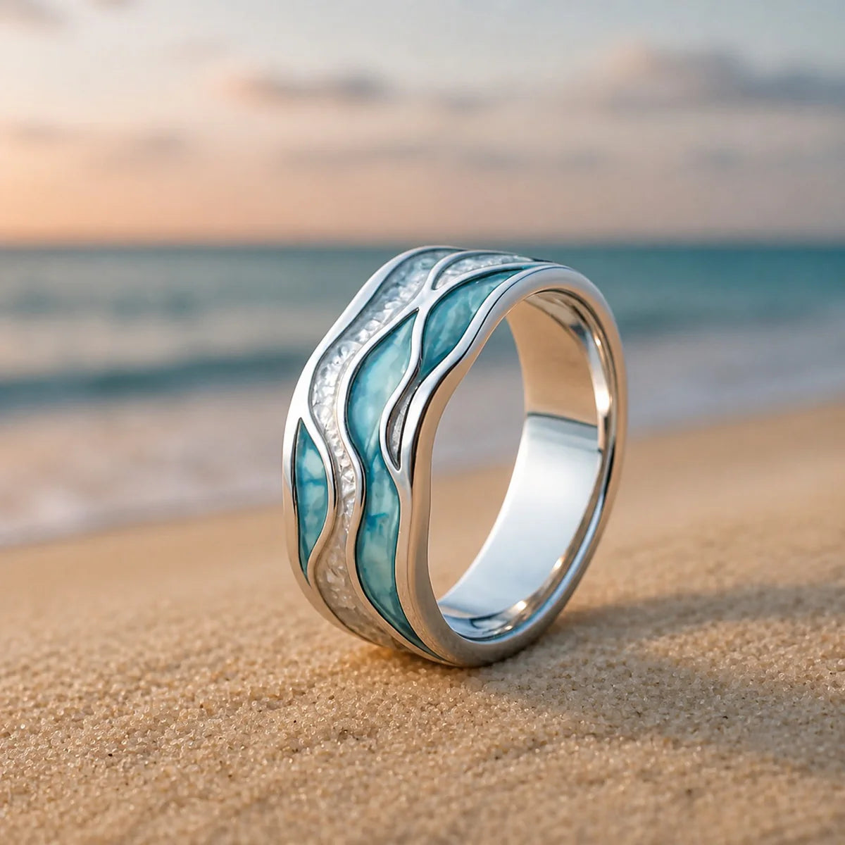 Turquoise Ocean Ripple Ring