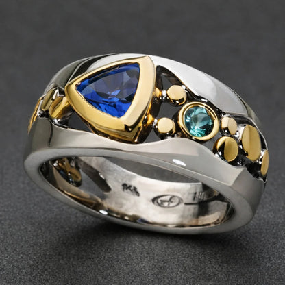 Dual Tone Sapphire Crest Ring