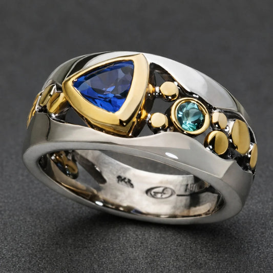 Dual Tone Sapphire Crest Ring