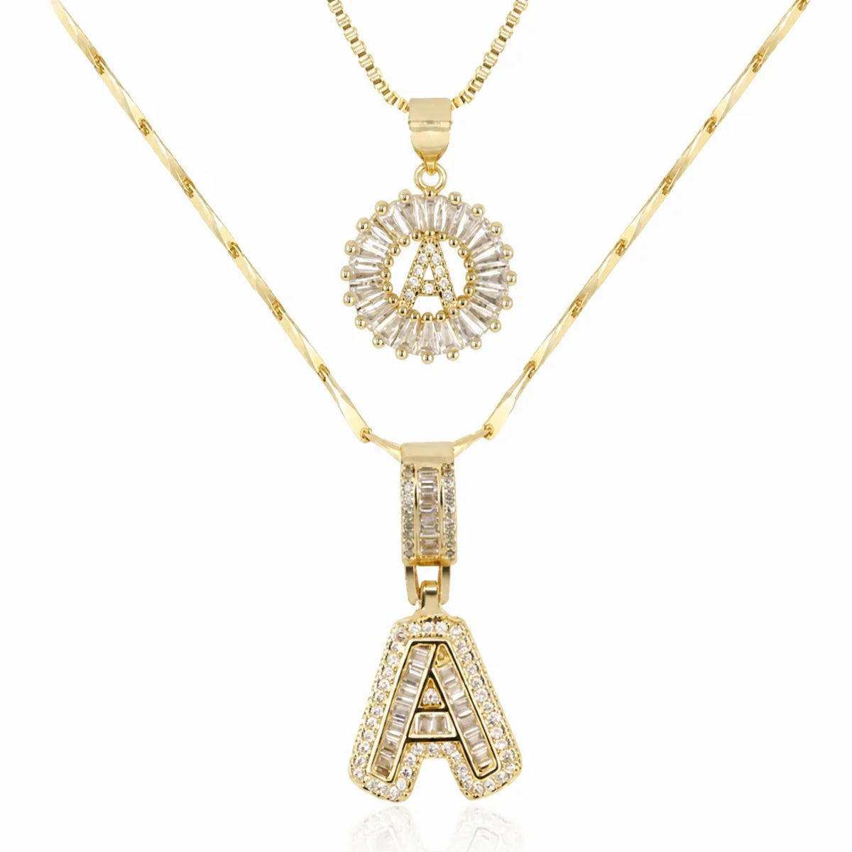 Pave Letter Initial Necklace Set