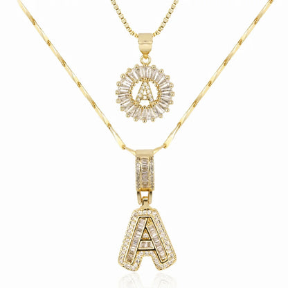Pave Letter Initial Necklace Set