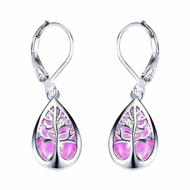 Tree of Life Earrings in Opal and Silver