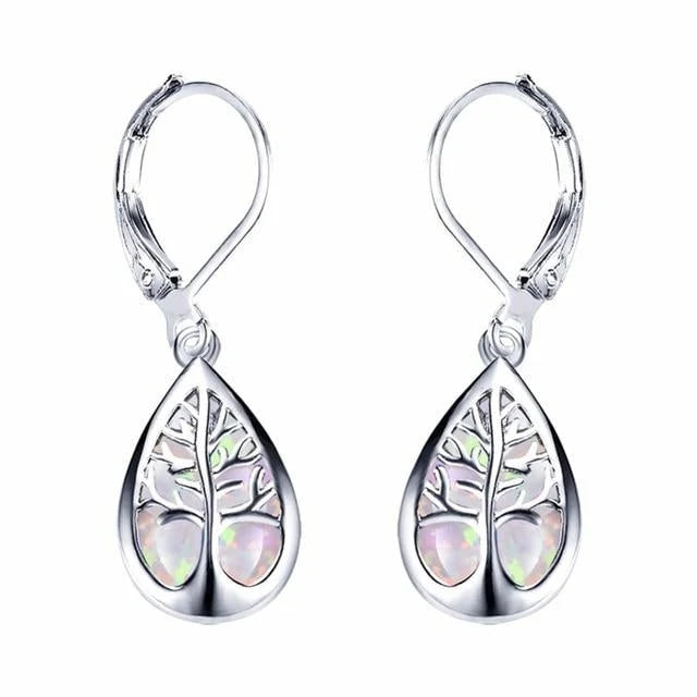 Tree of Life Earrings in Opal and Silver