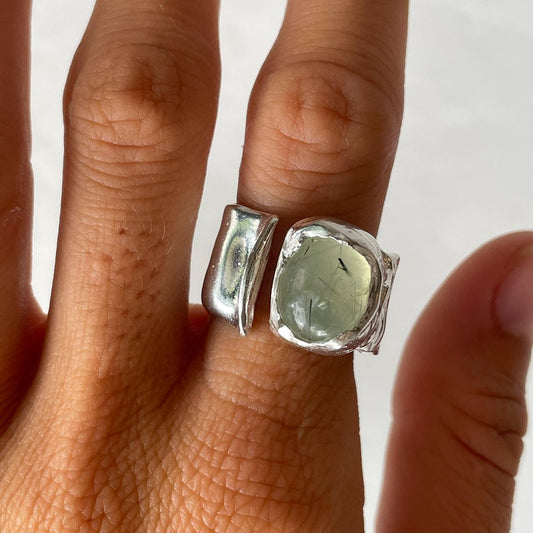 Vintage Green Silver Forged Ring