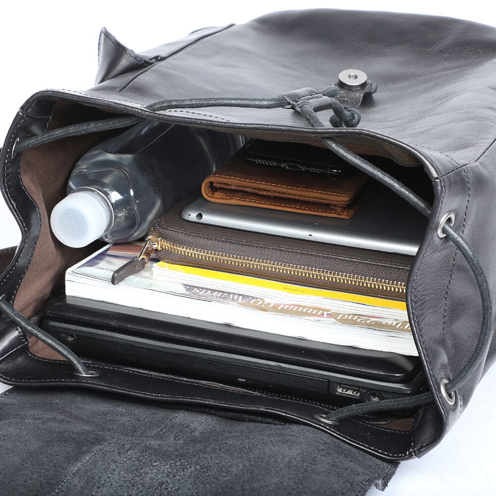 Small black leather backpack | BODO