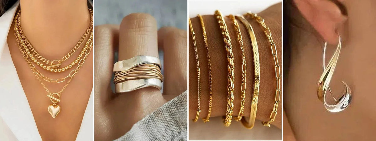 Gold-tone necklaces, ring, bracelets and earrings from the Zarino Originals collection